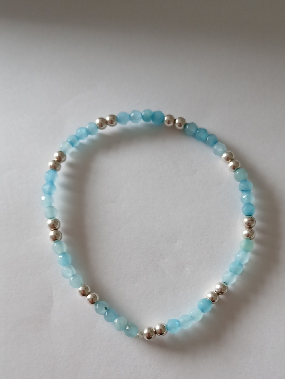 Light Blue Agate Natural Gemstone With Sterling Silver Accent Beaded Bracelet
